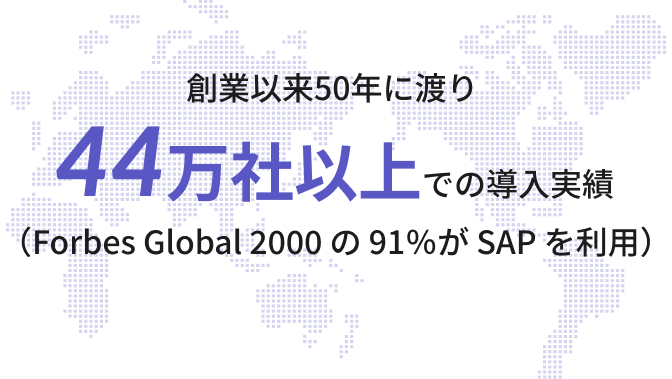 創業以来50年に渡り4万社以上での導入実績（ Forbes Global 2000の91％がSAPを利用）